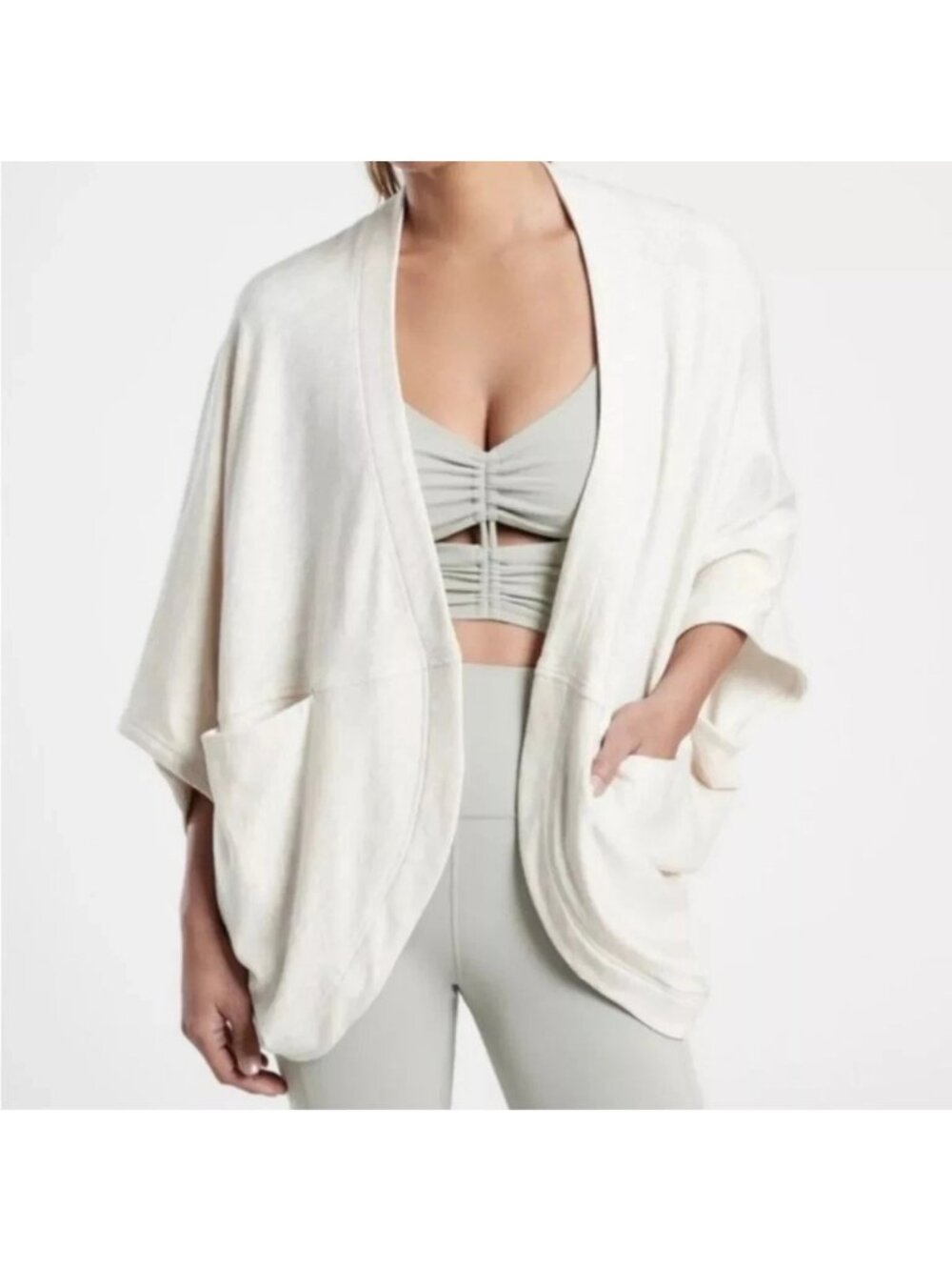 Athleta Cocoon Cardigan Heathered Oatmeal Large